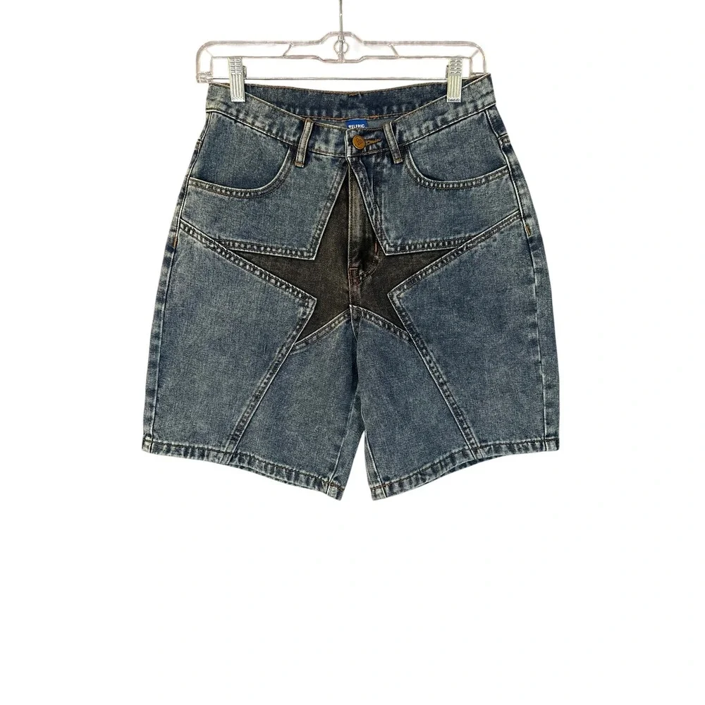 NWT Aelfric Eden Unisex Star Patchwork Jorts 27 Baggy Jean Shorts Denim Y2K